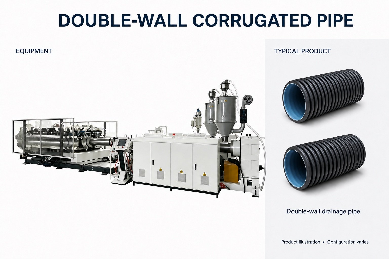 Double-Wall Corrugated Pipe Machines with an illustrative product or processed material