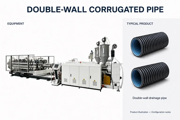 Double-Wall Corrugated Pipe Machines with an illustrative product or processed material