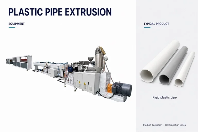 Plastic Pipe Extrusion Lines with an illustrative product or processed material