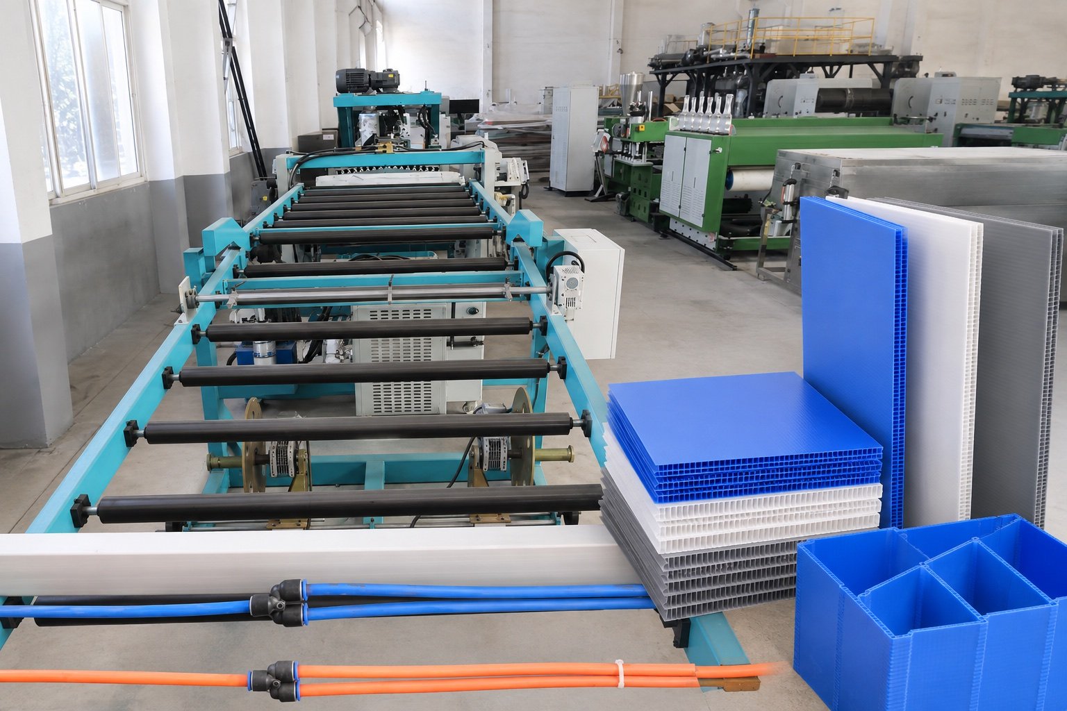 PP hollow grid sheet extrusion equipment with illustrative corrugated plastic sheet products