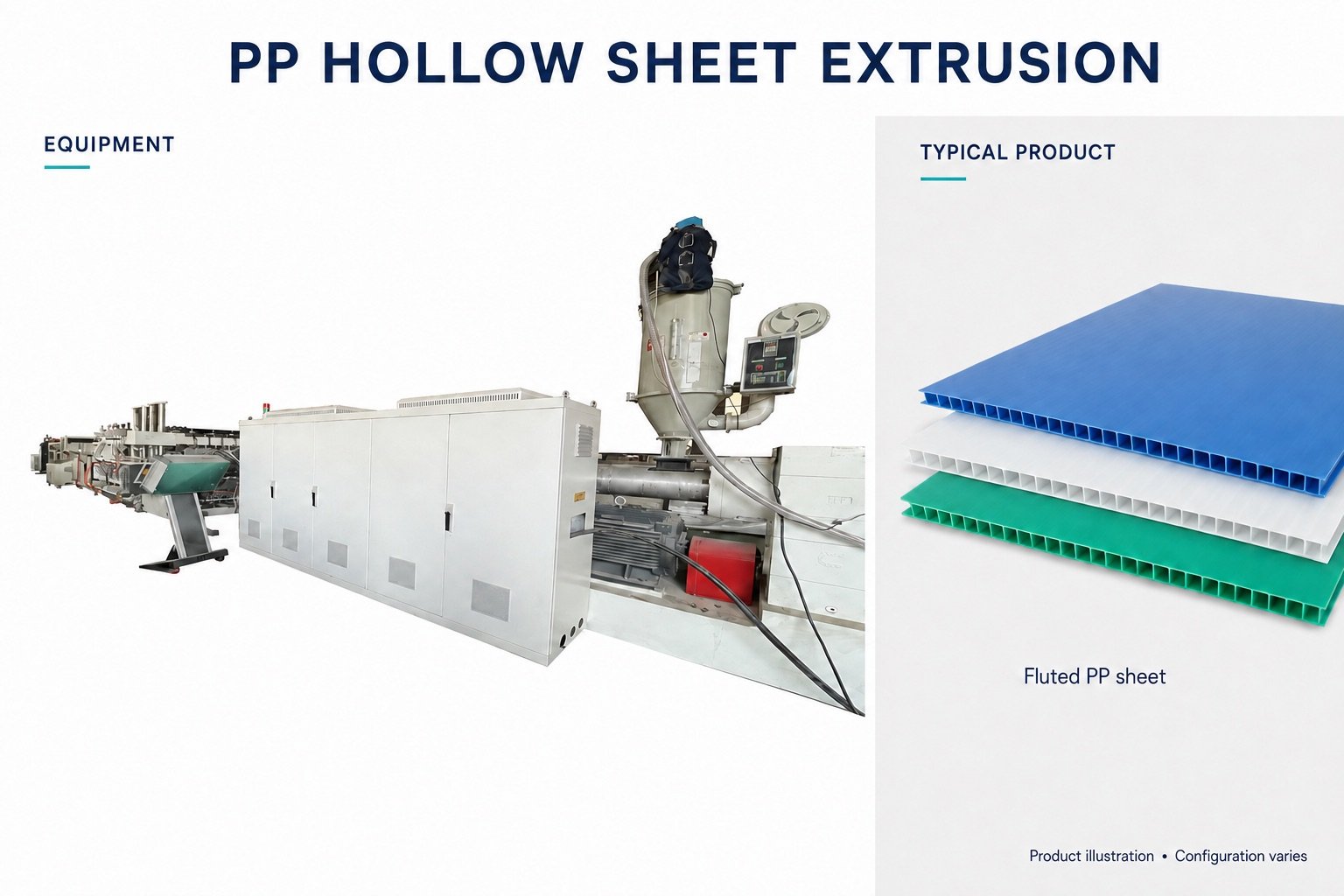 PP Hollow Board Machines with an illustrative product or processed material