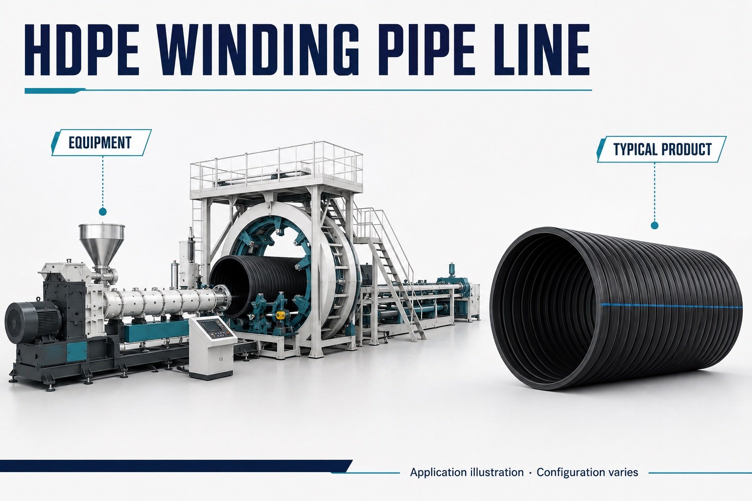 HDPE winding pipe extrusion equipment with illustrative structured-wall pipe