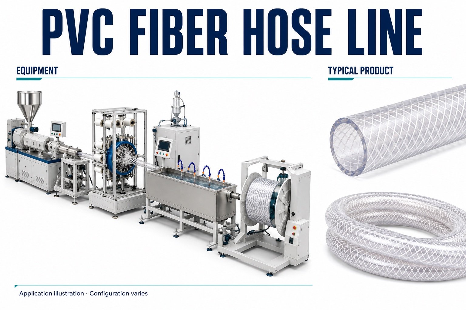 PVC fiber hose extrusion and braiding equipment with illustrative reinforced hose