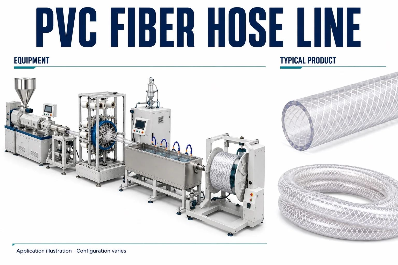 PVC fiber hose extrusion and braiding equipment with illustrative reinforced hose