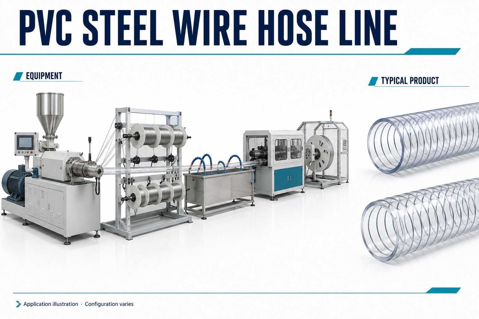 PVC steel-wire hose extrusion equipment with illustrative reinforced transparent hose
