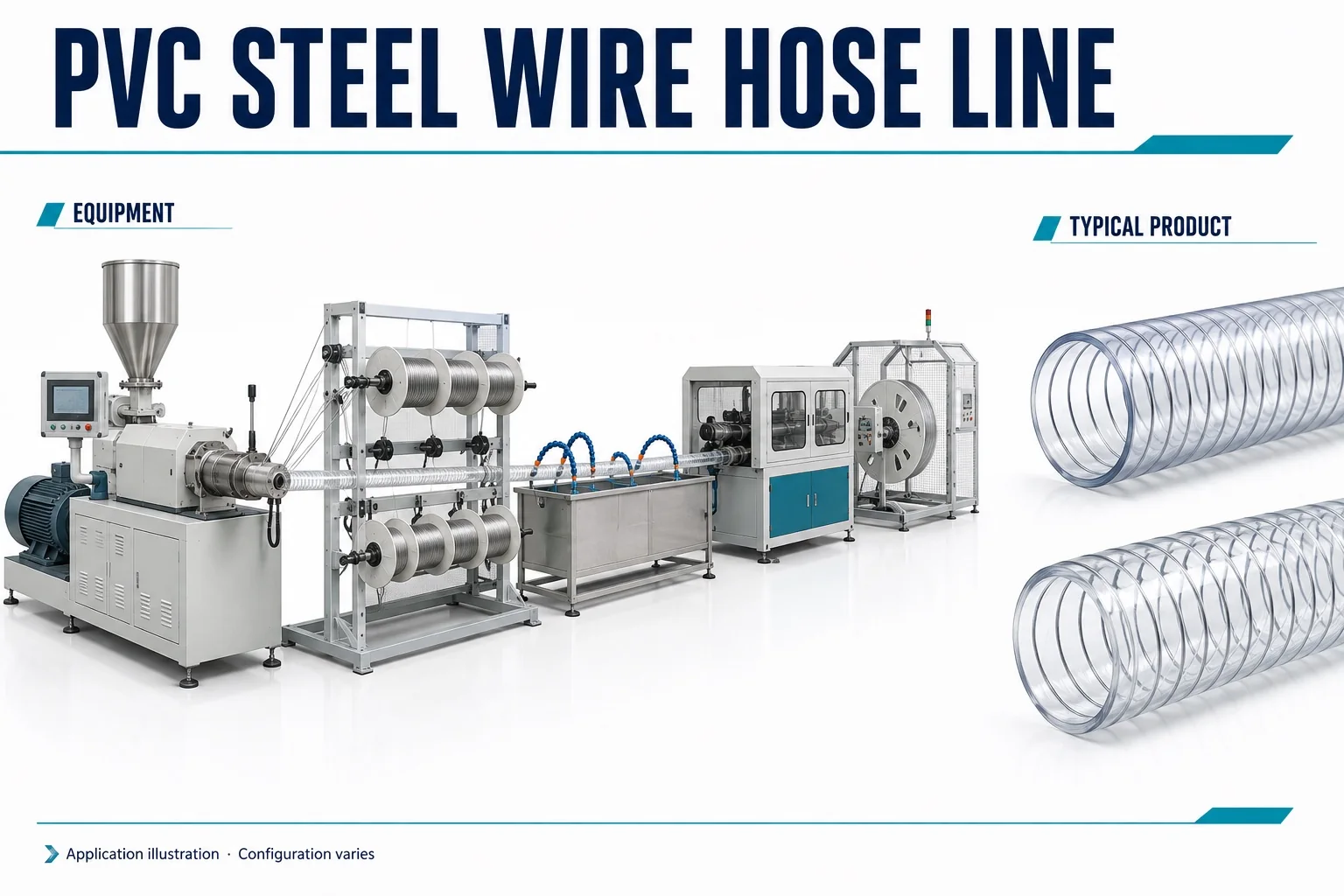 PVC steel-wire hose extrusion equipment with illustrative reinforced transparent hose