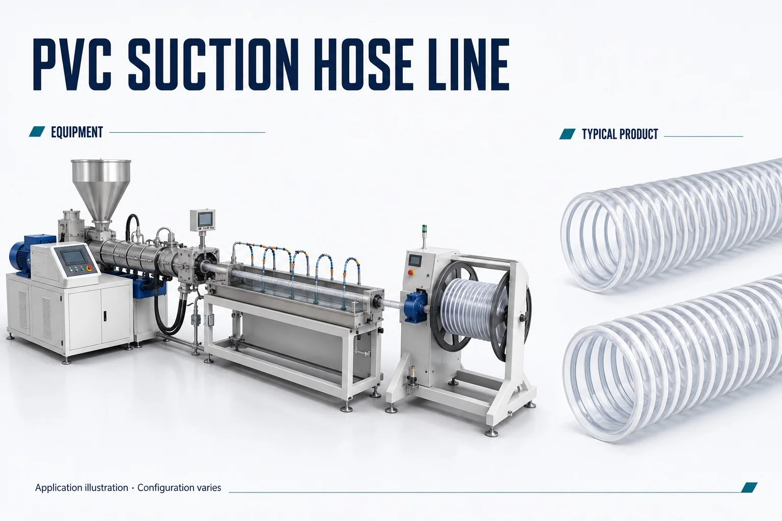 PVC suction hose extrusion equipment with illustrative spiral-reinforced hose