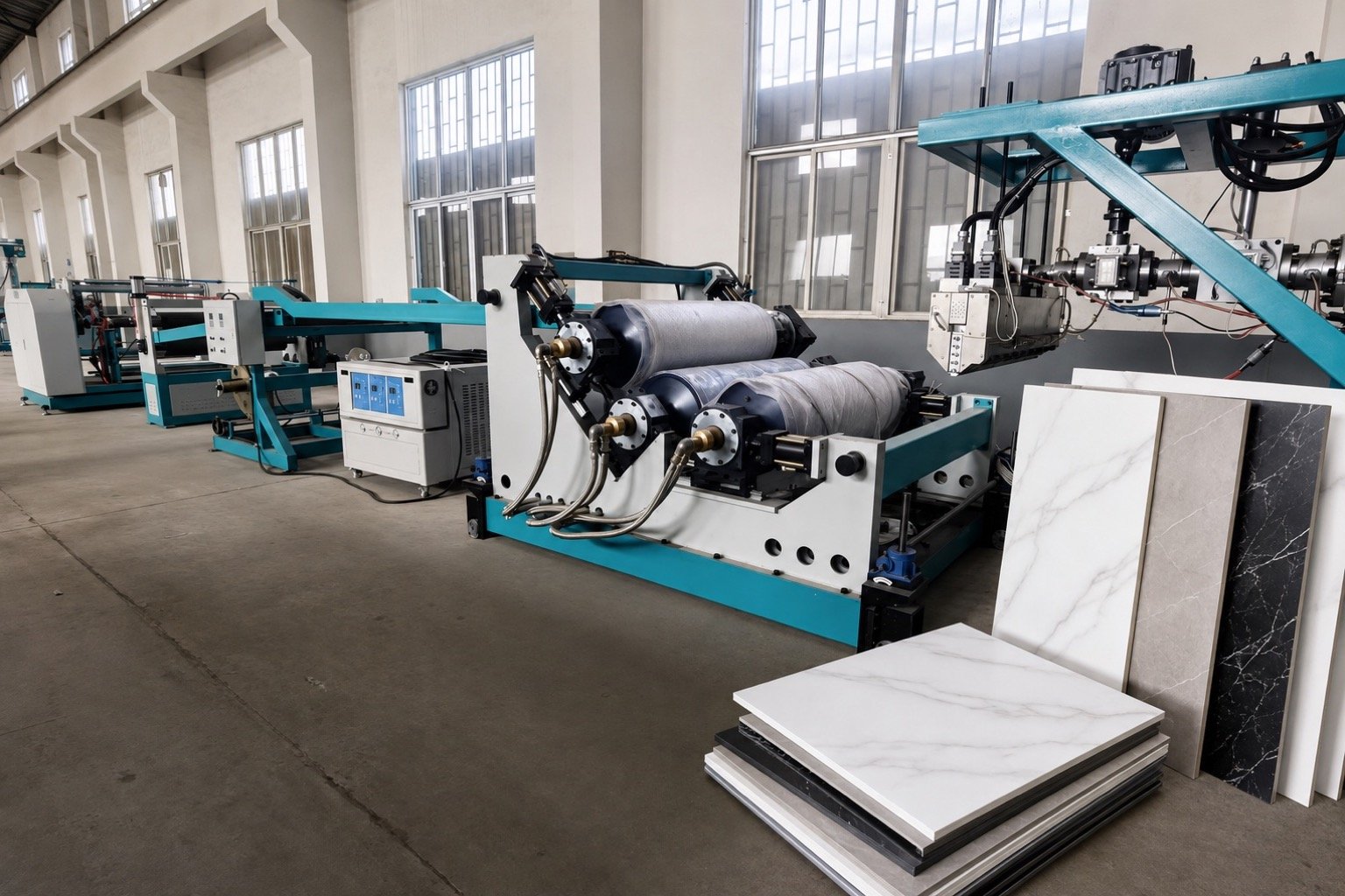 PVC decorative sheet production equipment with illustrative marble-pattern sheet applications
