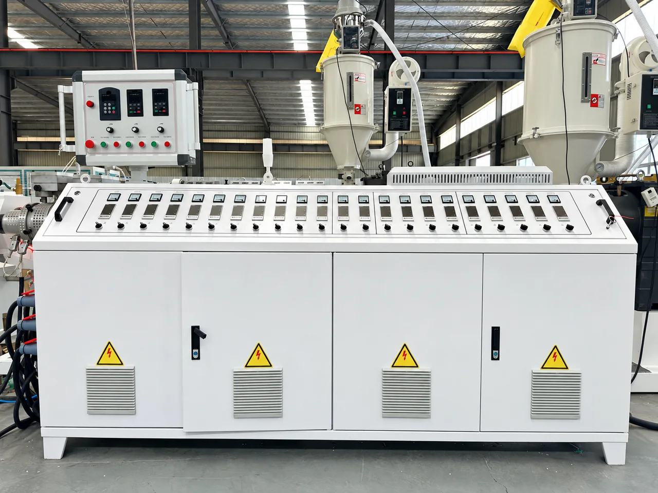 Unbranded pipe extruder control cabinet with multiple heating-zone controls